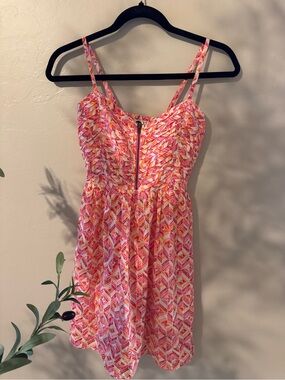 Roxy Pink & Orange Geometric Print Sundress with Front Zip